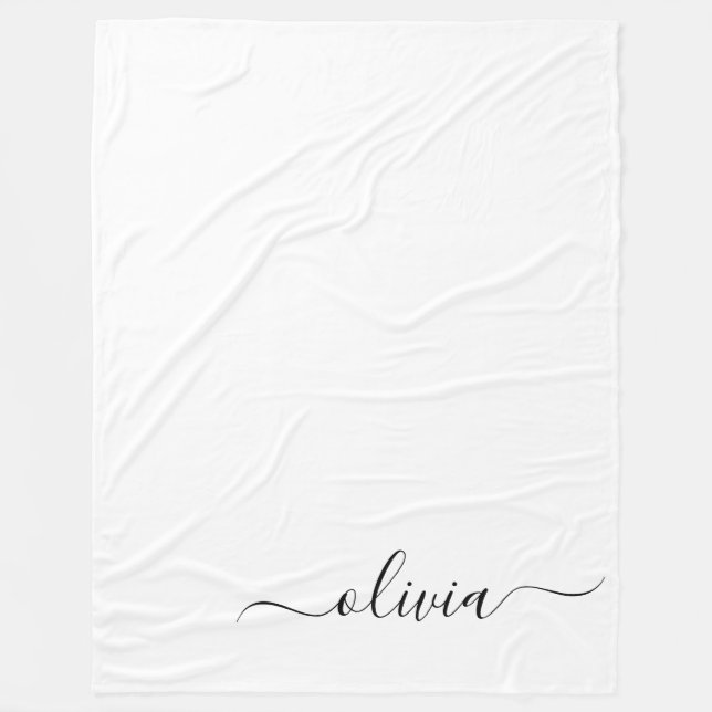Manta Polar Black White Modern Script Girly Monograma Nombre (Anverso)
