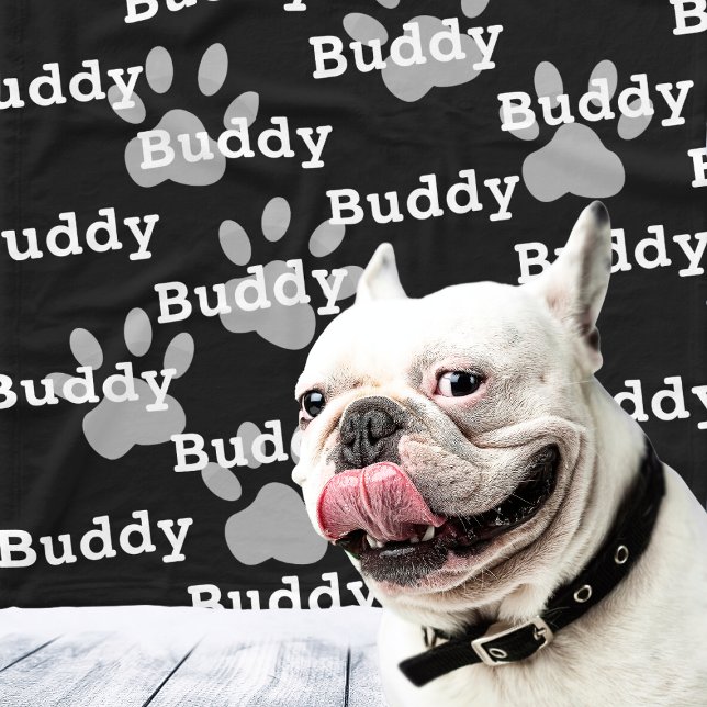 Manta Polar Black White Paw imprime el nombre personalizado de (Black White Paw Prints Personalized Dog Name Fleece Blanket
)