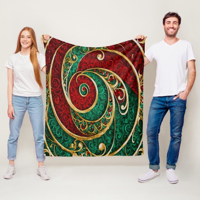 Manta Polar Blancanato de la Fleece Red Gold Green Holiday (In situ)