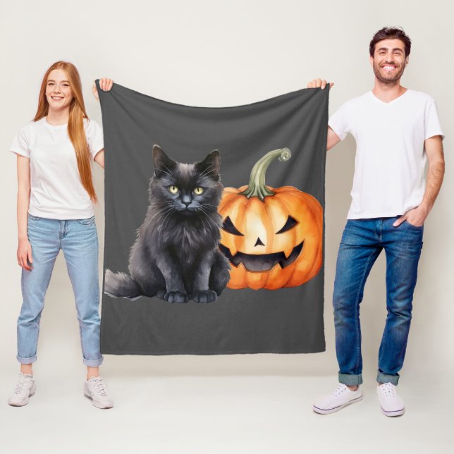 Manta Polar Blancanato negro de gatos y calabazas (In situ)