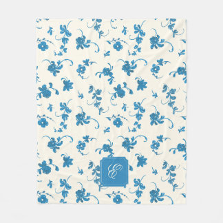 Manta Polar Blanco Antiguo Floral Personalizado Monograma