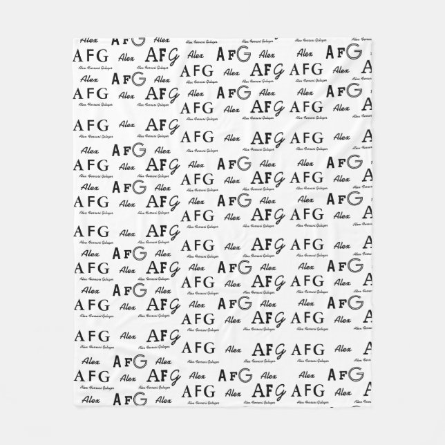 Manta Polar blanco fresco con patrón de nombres negros (Anverso)