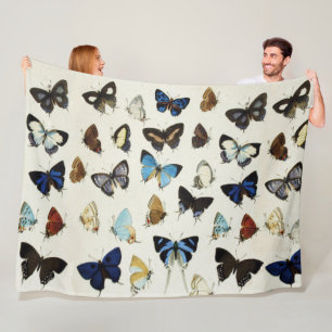 Manta Polar BLANCO NEGRO BLANCO AZUL BUTTERFLIES Belleza Natur