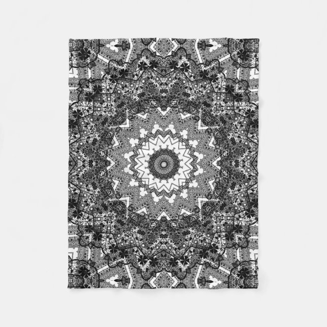 Manta Polar Blanco negro, calabaza, mandala (Anverso)