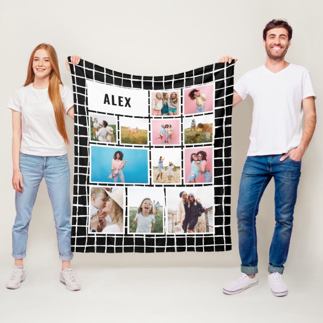 Manta Polar Blanco negro de la rejilla 12 foto moderno mínimo  (In situ)