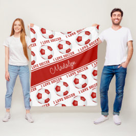 Manta Polar blanco rojo me encanta el patrón de texto del fútb