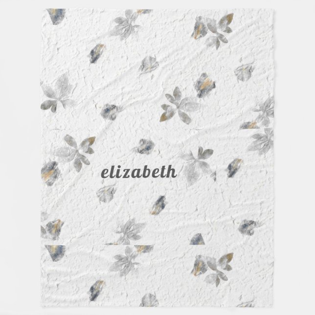 Manta Polar Blanco texturado personalizado con flores grises (Anverso)