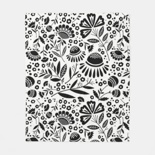 Manta Polar Blanco y negro floral del jardín geométrico