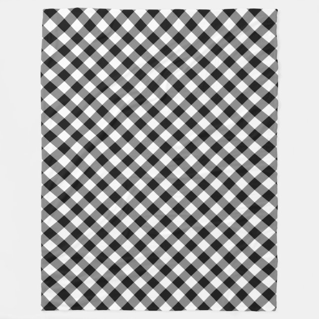 Manta Polar Blanco y negro Gingham Plaid Fleece Blanket (Anverso)
