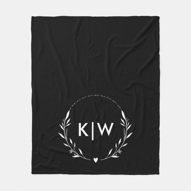 Manta Polar Blanco y negro | Monograma de Iniciales Modernas (Anverso)