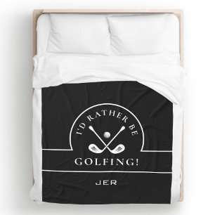 Manta Polar Blanco y Negro Preferiría estar jugando golf Monog