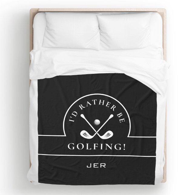 Manta Polar Blanco y negro Prefiero ser Monogramado de Golf (Black & White I'd Rather Be Golfing Monogrammed Fleece Blanket Unique Custom Gift For Golfers)