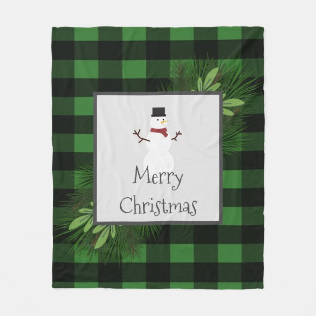 Manta Polar Blanda de papel de búfalo negro y verde para Snowm (Anverso)