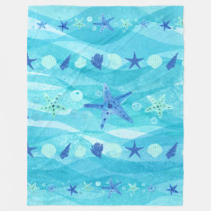 Manta Polar Blanket Blue Starfish Seashell Ocean Waves Beach