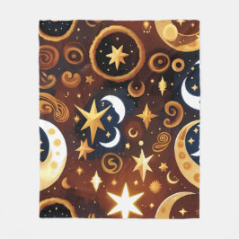 Manta Polar Blankets – Golden Ochre Celestial Moon Pattern