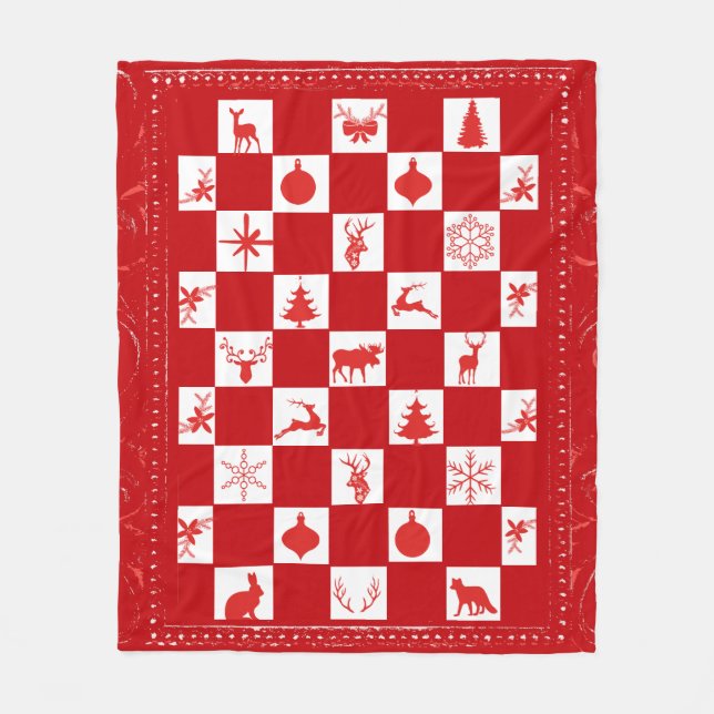 Manta Polar Blanqueta de madera roja y blanca (Anverso)