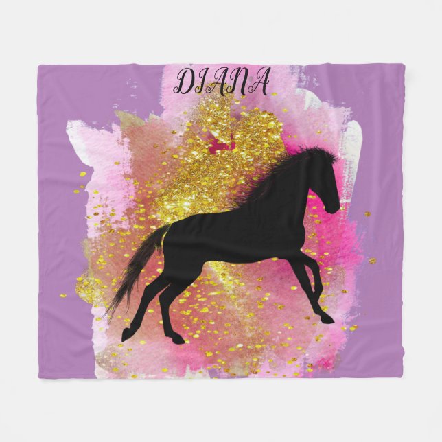 MANTA POLAR BLANQUETA PERSONALIZADA DE CABALLO NEGRO DERRAME (Frente (Horizontal))