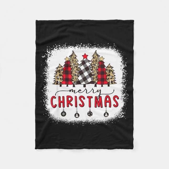 Manta Polar Bleached Merry Christmas Tree Funny Leopard Plaid  (Anverso)