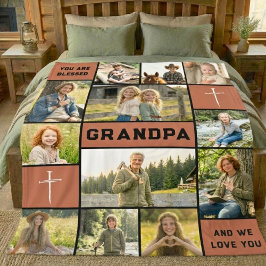 Manta Polar Blessed Grandpa 12 Photo Collage Custom Text