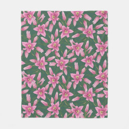 Manta Polar Blooming Lilies in Deep Green Fleece Blanket