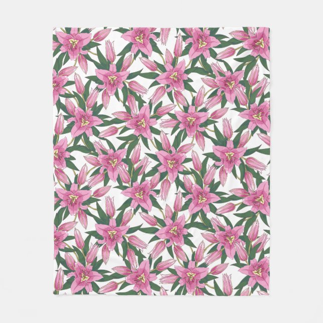 Manta Polar Blooming Lilies in Pastel Pink on White (Anverso)