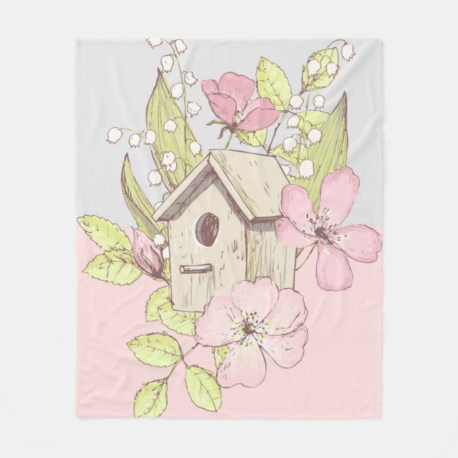 Manta Polar Bloque de colores florales de Birdhouse (Anverso)