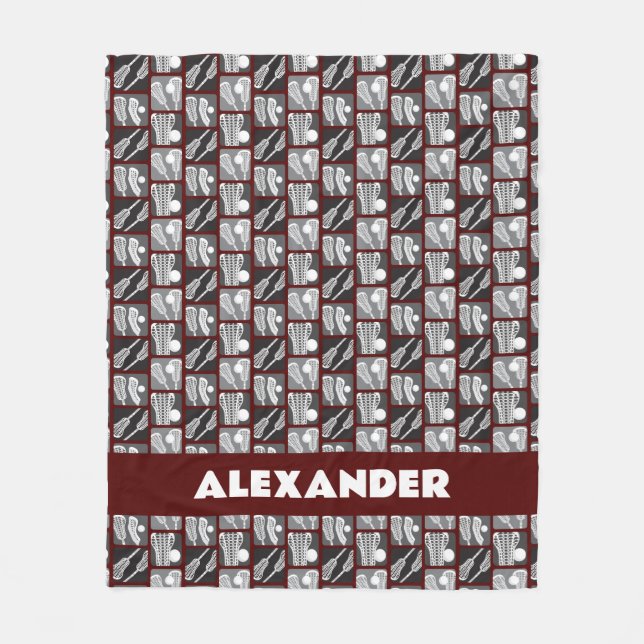 Manta Polar Bloques de lacrosse de marrón de garrapatas y bola (Anverso)