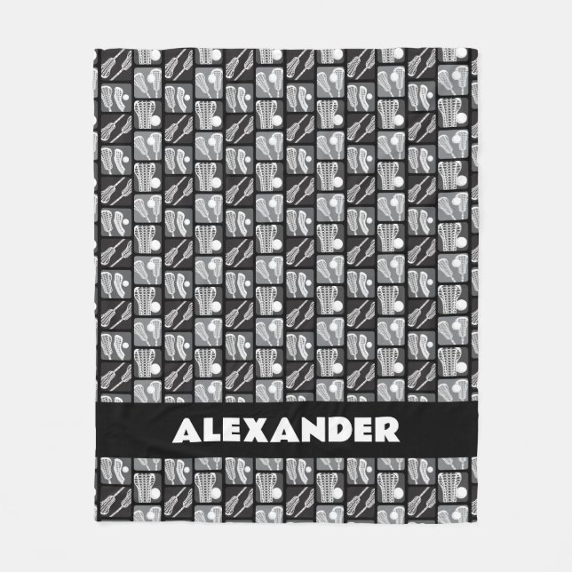 Manta Polar Bloques negros de lacrosse de garrapatas y bolas (Anverso)