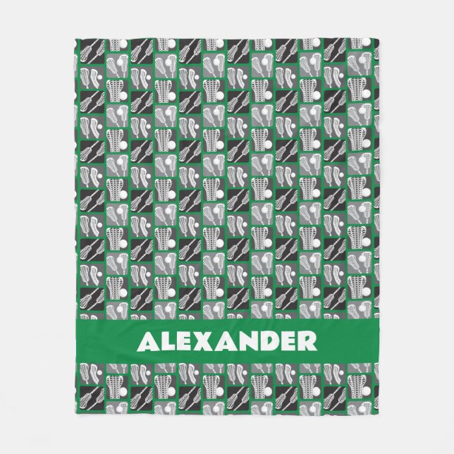 Manta Polar Bloques verdes de lacrosse de garrapatas y bolas (Anverso)