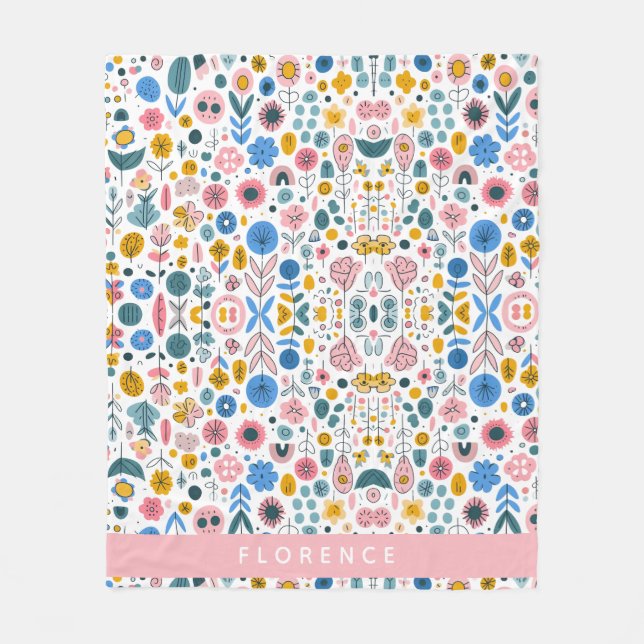 Manta Polar Blossoming Tales Nombre personalizado abierto (Anverso)