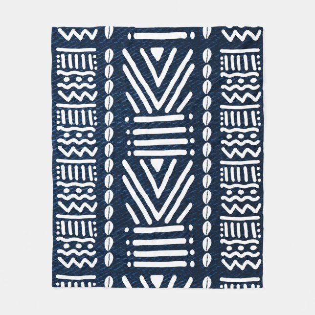 Manta Polar Blue African Denim Bogolan Design Blanket (Anverso)
