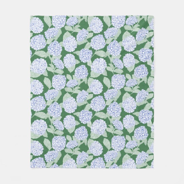 Manta Polar Blue and Green Hydrangea Floral Throw Blanket (Anverso)