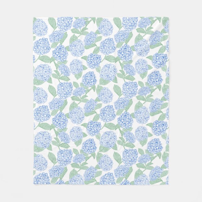 Manta Polar Blue and Green Hydrangea Floral Throw Blanket (Anverso)