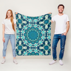 Manta Polar Blue Aqua Mandala Rosette Retro Hippie