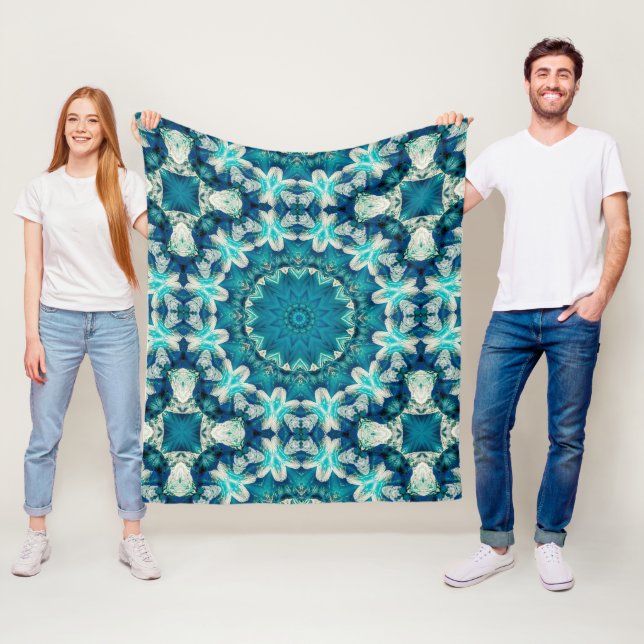 Manta Polar Blue Aqua Mandala Rosette Retro Hippie (In situ)