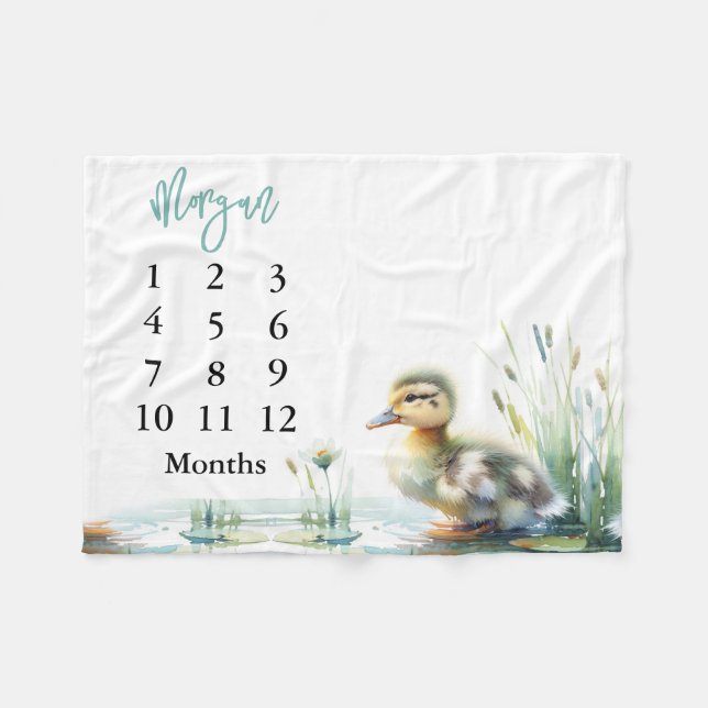 Manta Polar Blue Baby Boy Milestone Ducks Blanket (Frente (Horizontal))