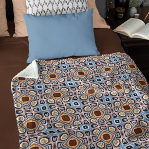 Manta Polar Blue Beige Taupe Taupe Arte de la tribu marrón osc