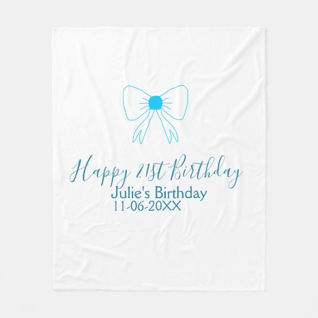 Manta Polar Blue bow happy 21ᵉʳ cumpleaños date (Anverso)