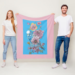 Manta Polar Blue Budgie Cute Whimsical Chicas Azules Rosa Bebé