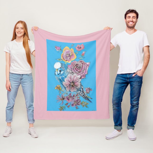 Manta Polar Blue Budgie Cute Whimsical Chicas Azules Rosa Bebé (In situ)