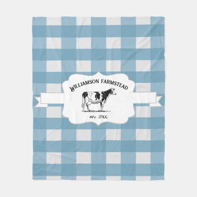 Manta Polar Blue Buffalo Plaid Farm Cow Fleece Blanket (Anverso)