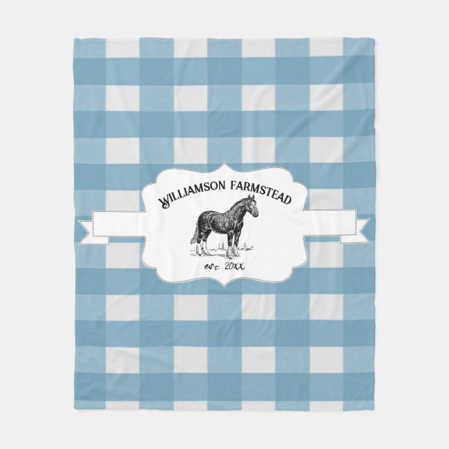 Manta Polar Blue Buffalo Plaid Farm Horse Fleece Blanket (Anverso)