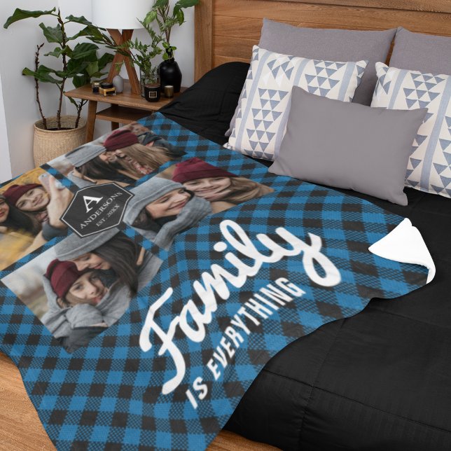 Manta Polar Blue Buffalo Plaid Lumberjack Family Photo Collage (Subido por el creador)