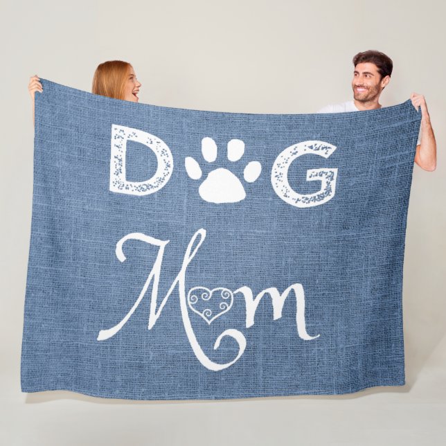 Manta Polar Blue Burlap Dog Mom Fleece Blanket (In situ)