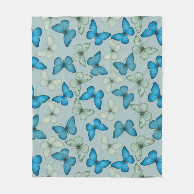 Manta Polar Blue Butfly Garden Seless Pattern (Anverso)
