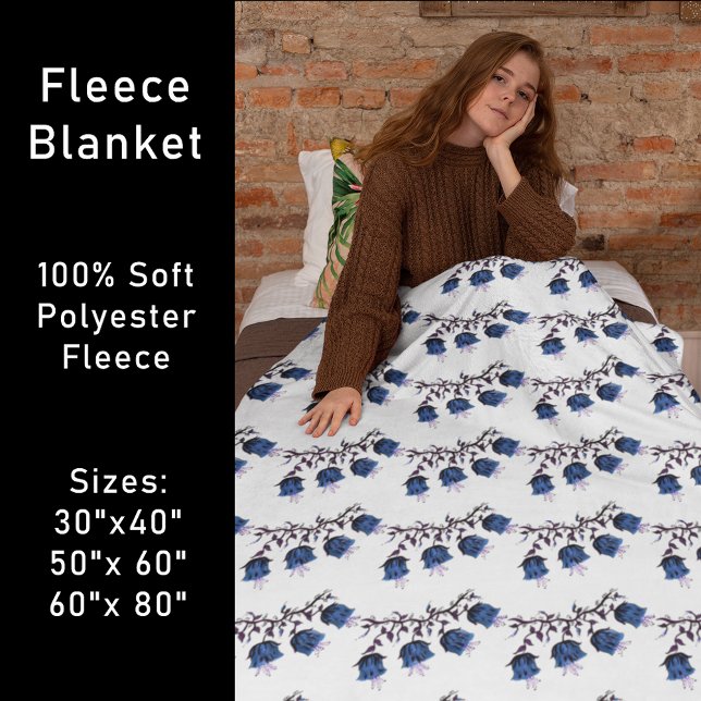 Manta Polar Blue Canterbury Bells Vine Fleece Blanket (Blue Canterbury Bells Vine Flowers Fleece Blanket)