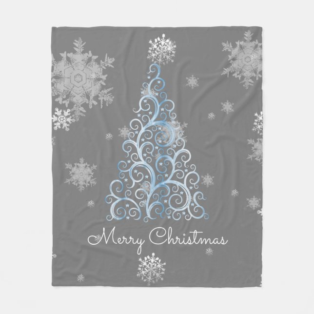 Manta Polar Blue Christmas Tree and Snowflakes Fleece Blanket (Anverso)