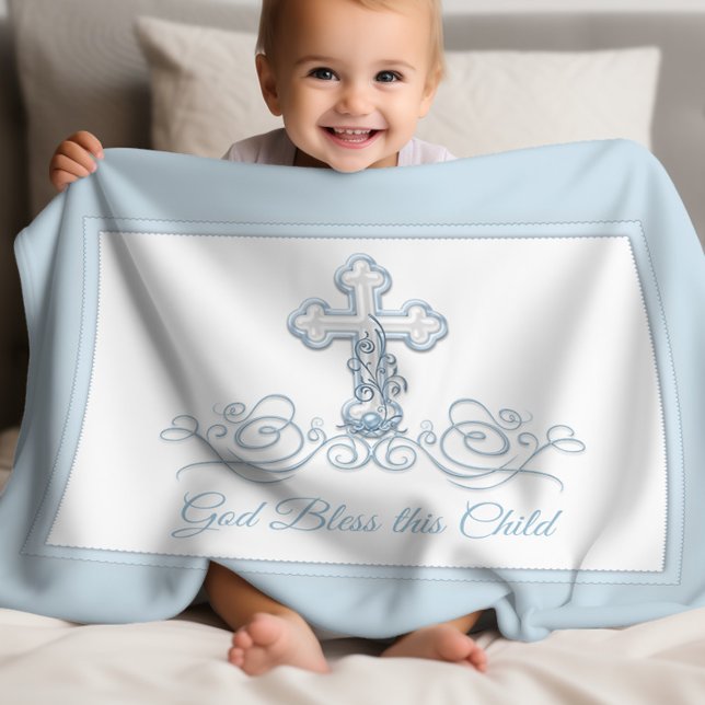 Manta Polar Blue Cross Baby Boy Baptism Blanet (Blue cross christening & baptism baby blanket. Add your text to personalize, or download as is.)