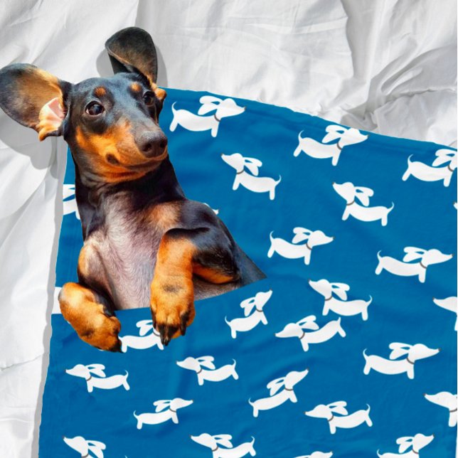 Manta Polar Blue Dachshunds Dancing Fleece Doxie Blanket (Navy blue dachshund blanket)