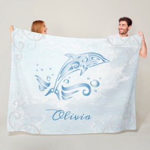Manta Polar Blue Dolphin Personalized Fleece Blanket